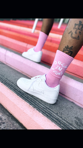 Only in vegas pink/white socks